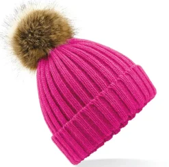 Beechfield B412 - BONNET EPAIS AVEC POMPON EN FAUSSE FOURRURE