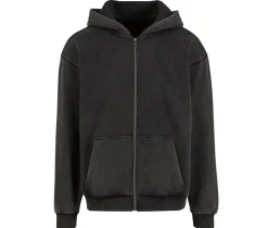 BUILD YOUR BRAND BY295 - Sweat capuche zippé lourd délavé