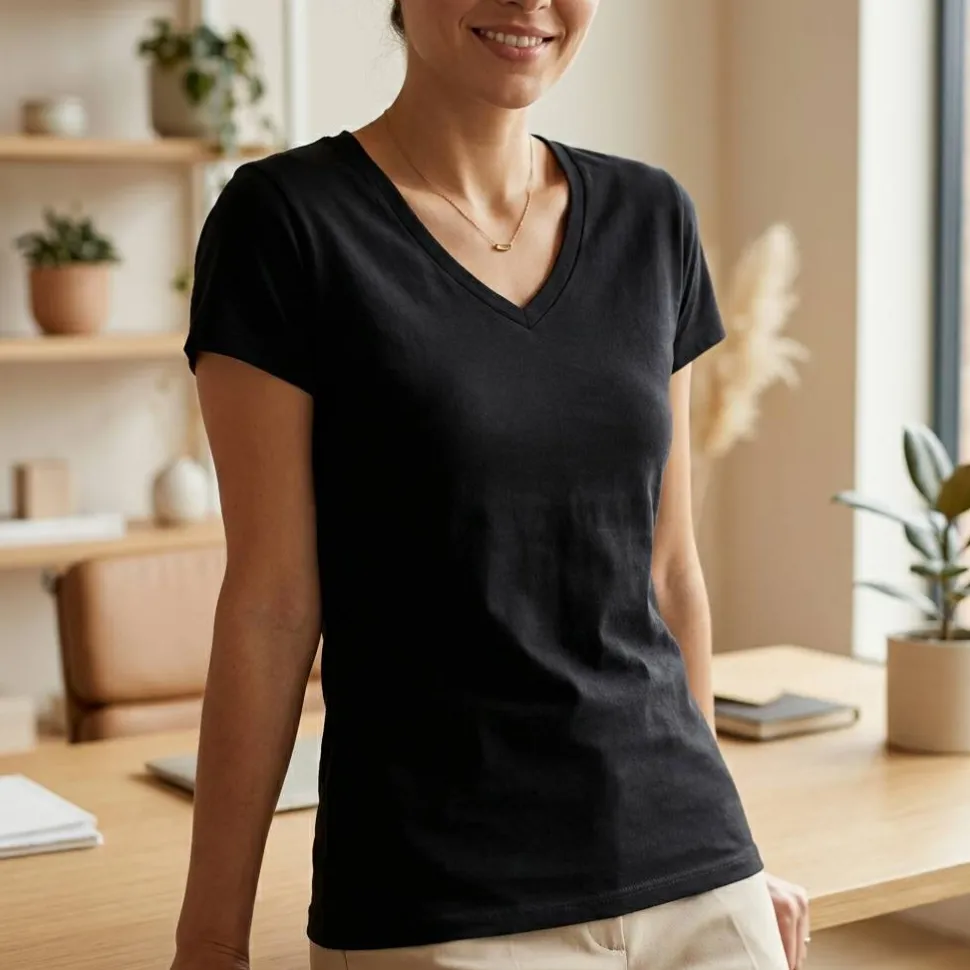 Gildan GN647 - T-Shirt Femme Col V 100% Coton