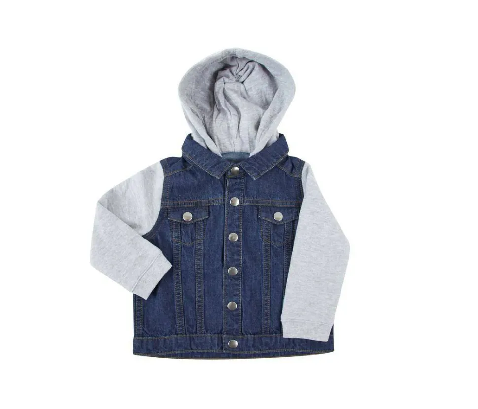 LARKWOOD LW750 - Veste en Jean avec Capuche et Manches Contrastées