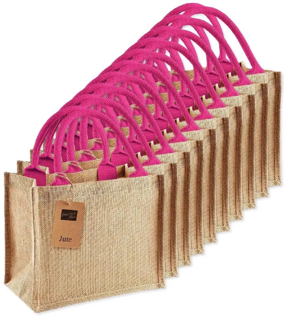 Pack de 125 Westford mill WM412 - Petit Sac en Toile de Jute - poignées en coton - dimensions 26x22x14cm