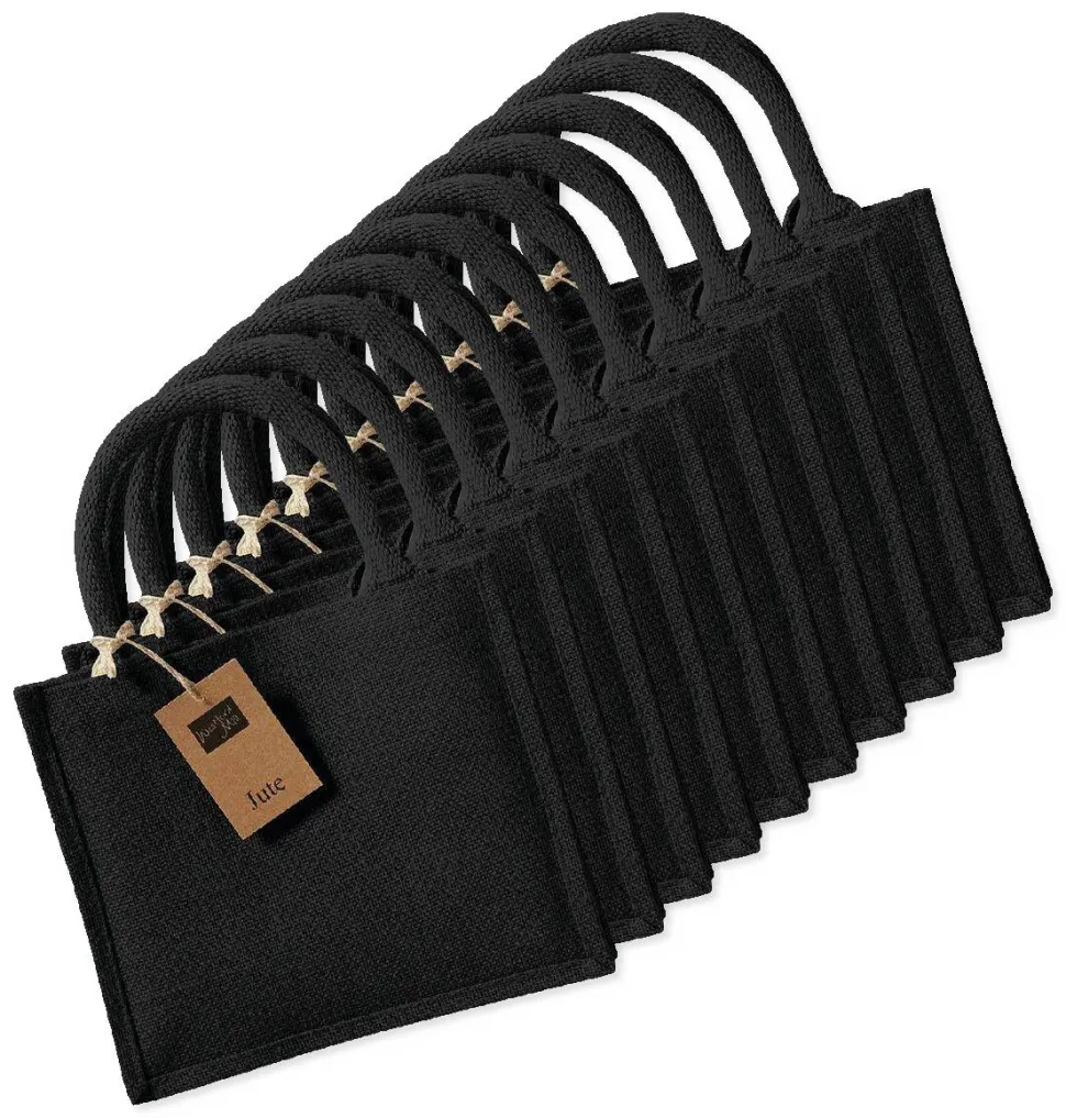 Pack de 125 Westford mill WM412 - Petit Sac en Toile de Jute - poignées en coton - dimensions 26x22x14cm