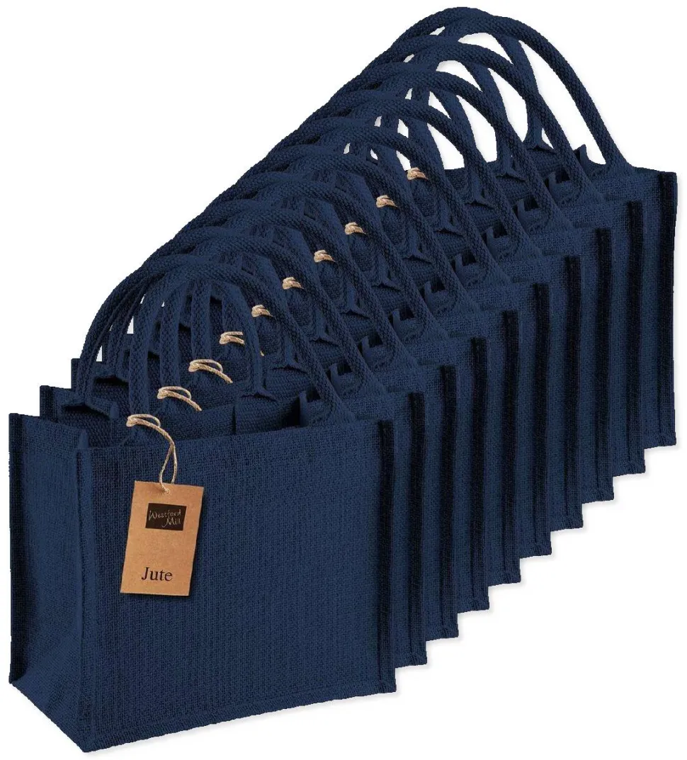Pack de 125 Westford mill WM412 - Petit Sac en Toile de Jute - poignées en coton - dimensions 26x22x14cm
