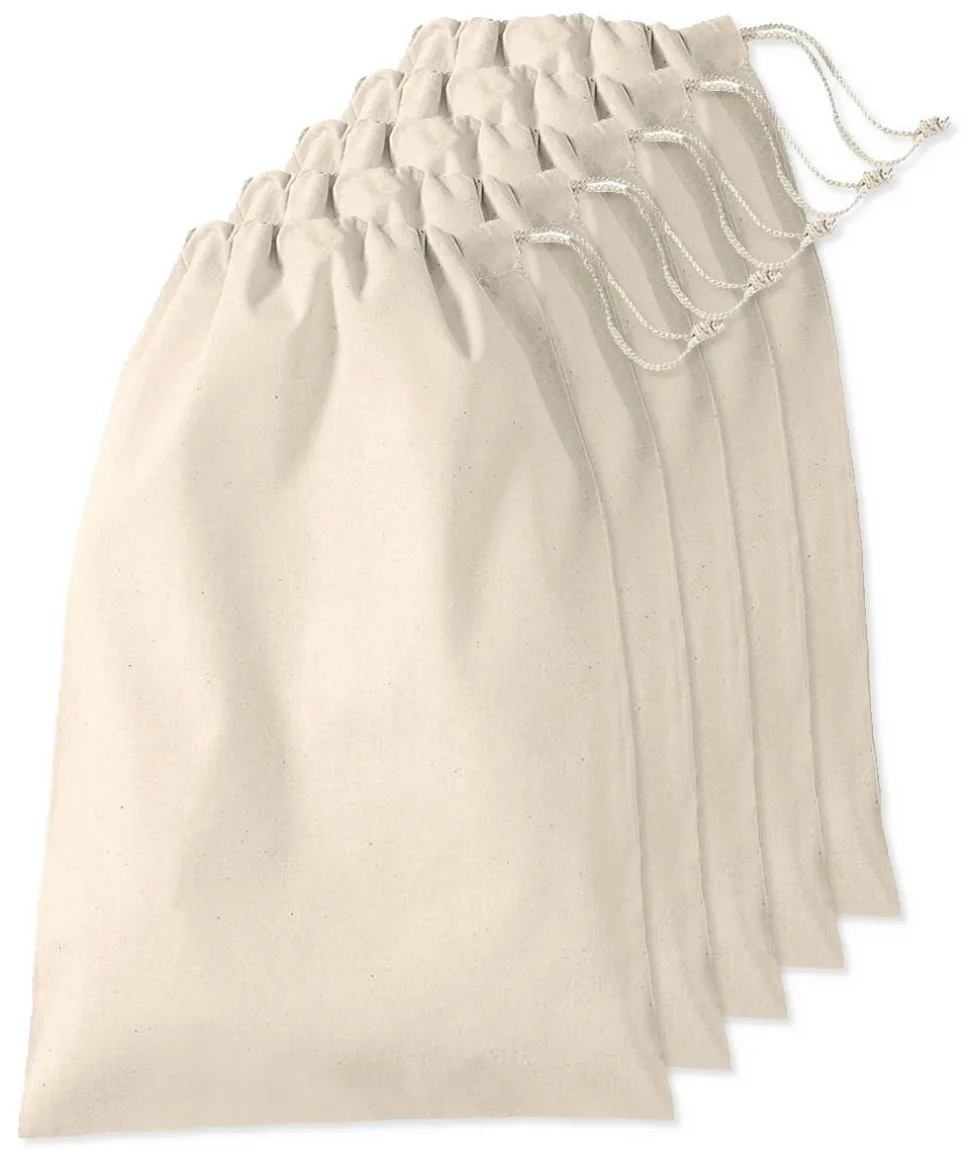 Pack de 5 Westford mill WM216 - Sac Cordelette en Coton Premium - fermeture à cordon - différentes tailles