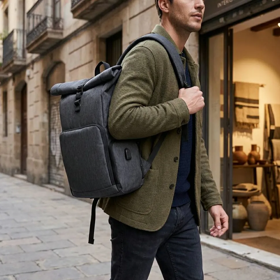 Quadra QD995 - Sac À Dos Avec Rabat Enroulable Et Chargeur Q-Tech