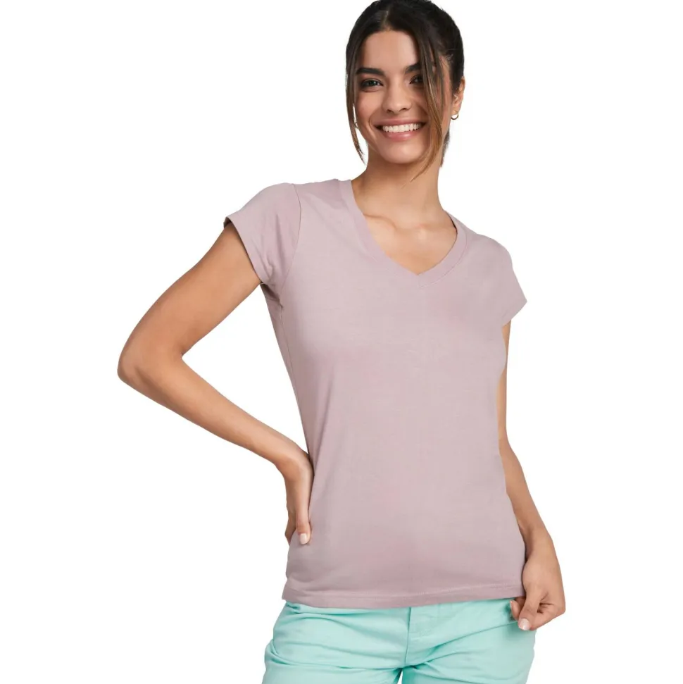 Roly CA6646 - T-shirt Femme Col V Coton avec Finitions Côtelées