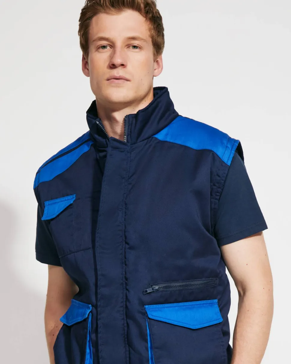 Roly CQ8414 - ARMADA Gilet de travail multi-poches avec col montant en couleurs combinés
