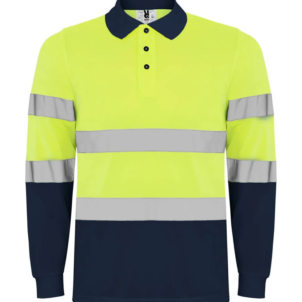 Roly HV9306 - POLARIS L/S Polo technique manches longue haute visibilité avec deux bandes refléchissantes sur manches