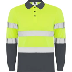 Roly HV9306 - POLARIS L/S Polo technique manches longue haute visibilité avec deux bandes refléchissantes sur manches