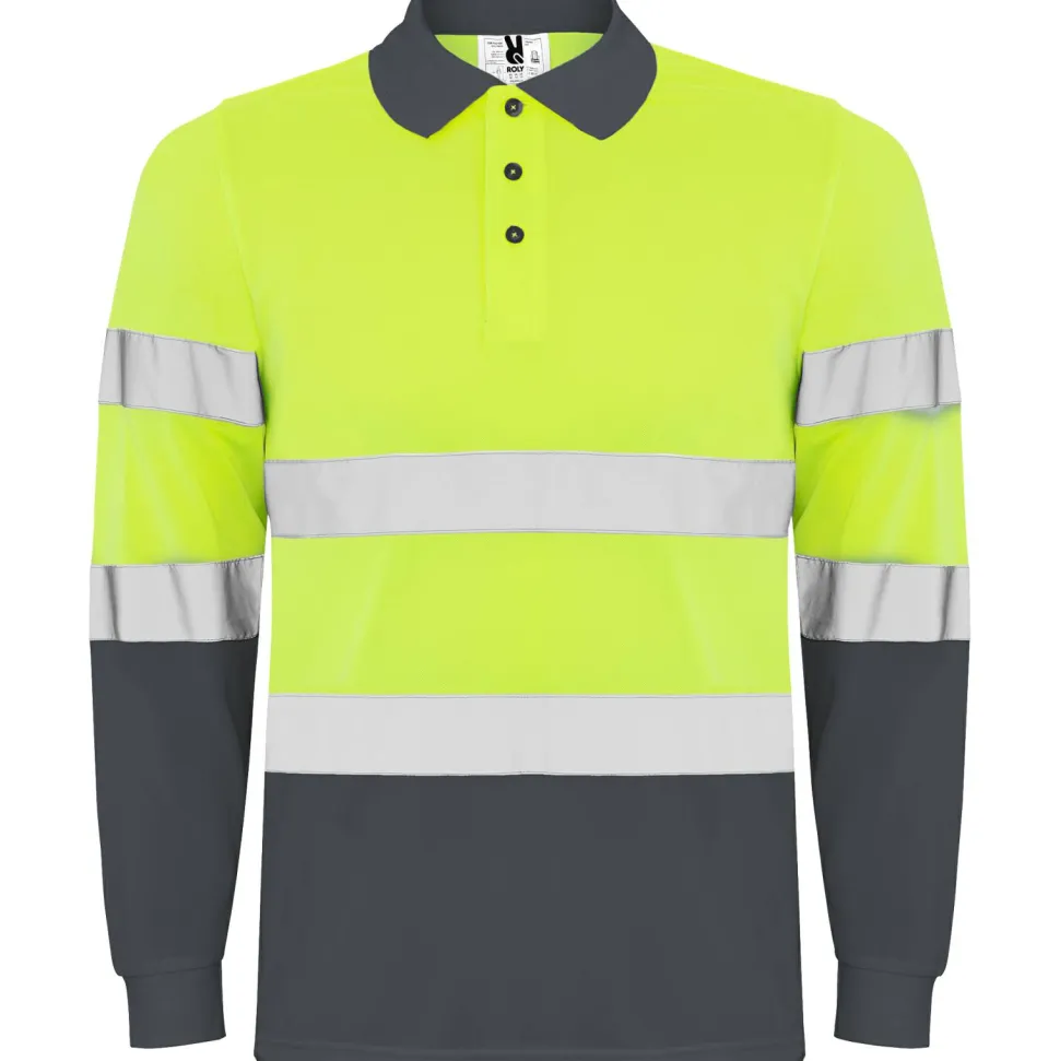 Roly HV9306 - POLARIS L/S Polo technique manches longue haute visibilité avec deux bandes refléchissantes sur manches
