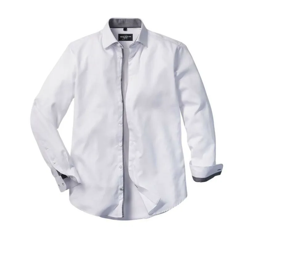 RUSSELL COLLECTION RU964M - MEN'S LONG SLEEVE TAILORED CONTRAST HERRINGBONE SHIRT