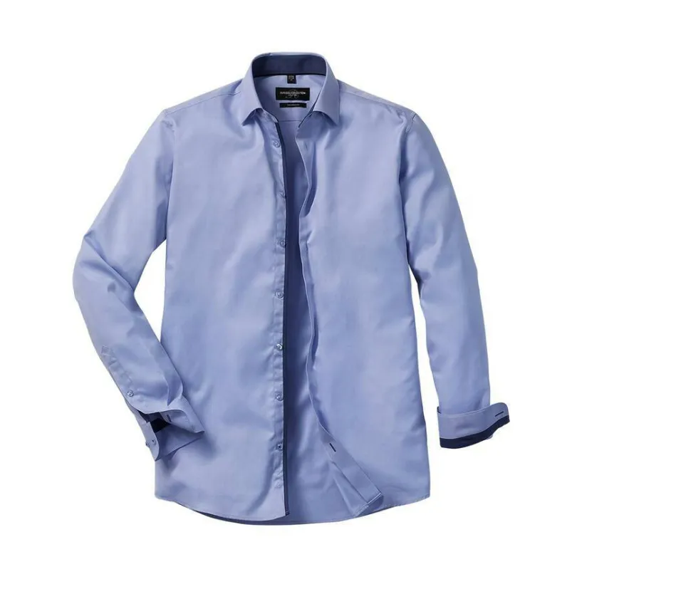RUSSELL COLLECTION RU964M - MEN'S LONG SLEEVE TAILORED CONTRAST HERRINGBONE SHIRT