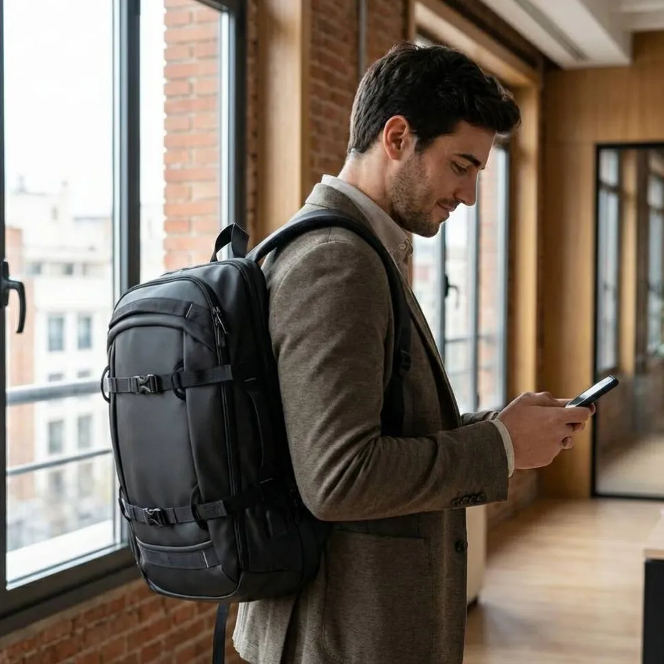 Sac à dos pour ordinateur portable en polyester recyclé haute densité 900D, avec revêtement imperméable et doublure en polyester recyclé 210D 17'3