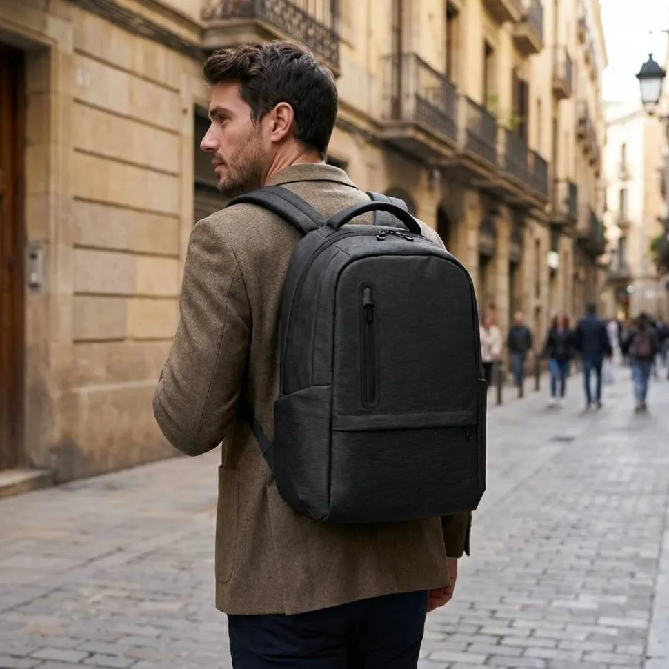 Sac à dos pour ordinateur portable imperméable en nylon recyclé 2 tons avec compartiment en polyester recyclé 210D - Egotier 92195