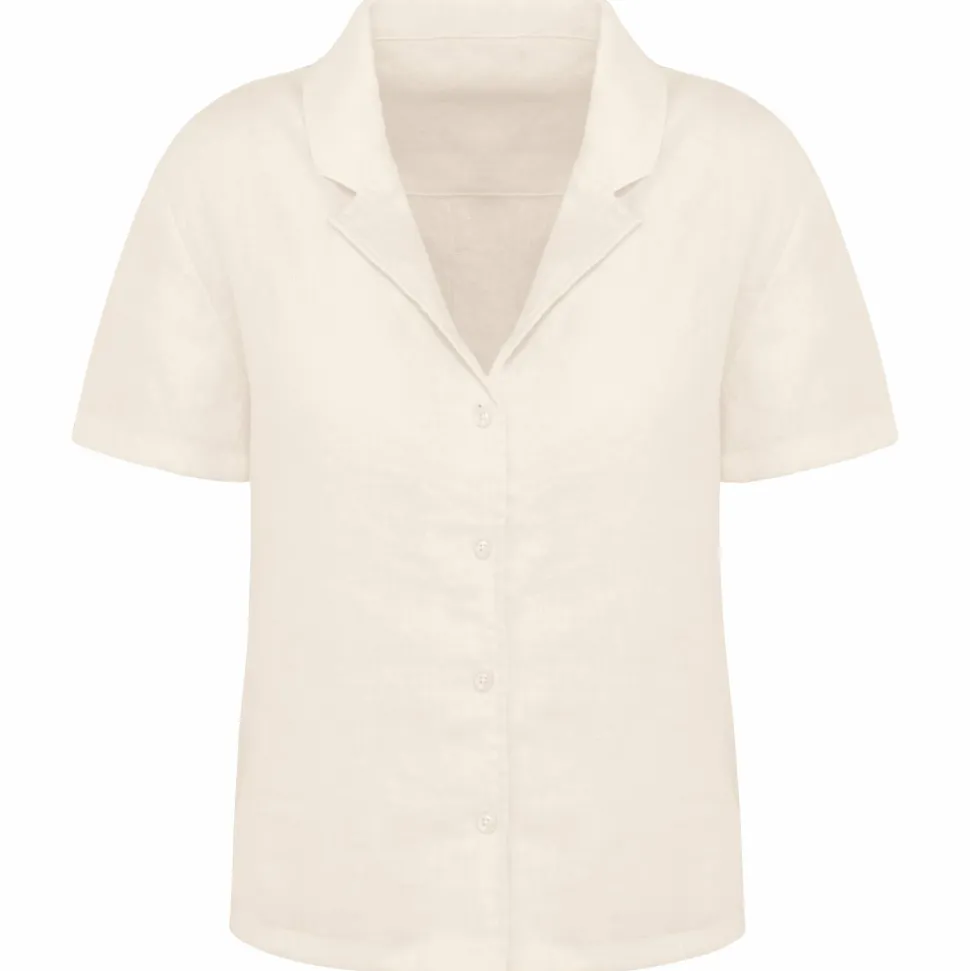 Spasso SP523 - Chemise à col bowling manches courtes en lin femme