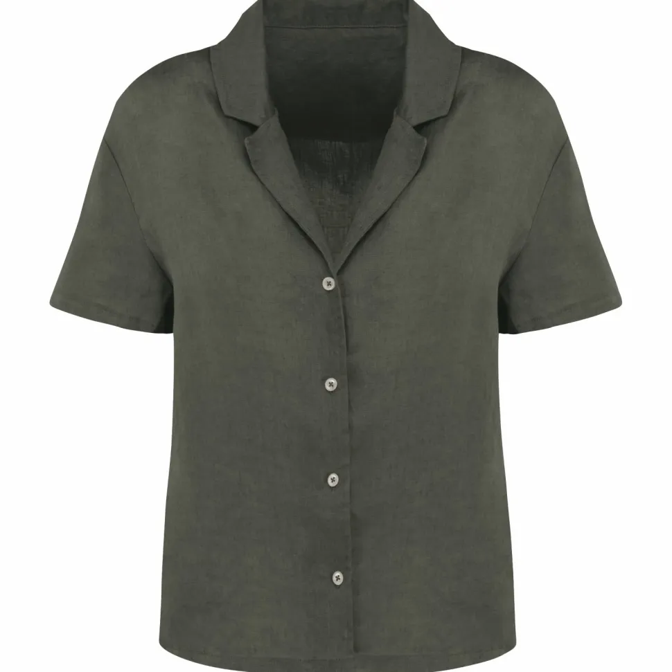 Spasso SP523 - Chemise à col bowling manches courtes en lin femme