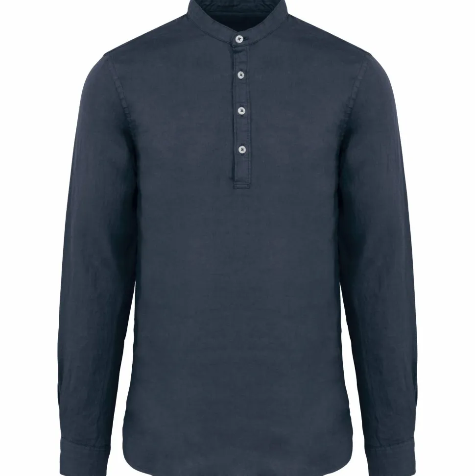 Spasso SP507 - Chemise à col Mao délavée en lin homme