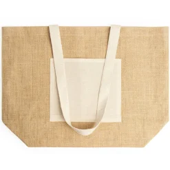 Stamina BO7099 - GAVIA Bag in laminated jute with front pocket and long natural cotton handles