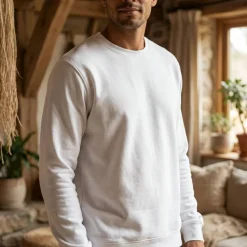 TH Clothes 30265 - Sweat-shirt (unisexe) en éponge italienne sans carte. Couleur blanche