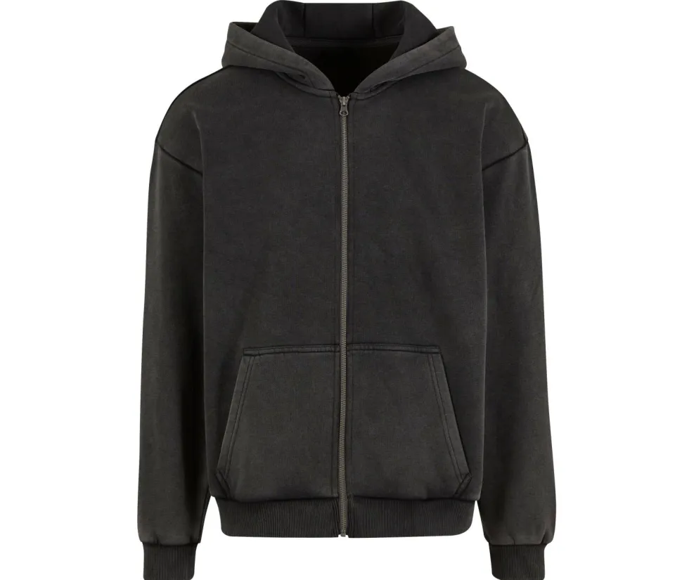 BUILD YOUR BRAND BY295 - Sweat capuche zippé lourd délavé