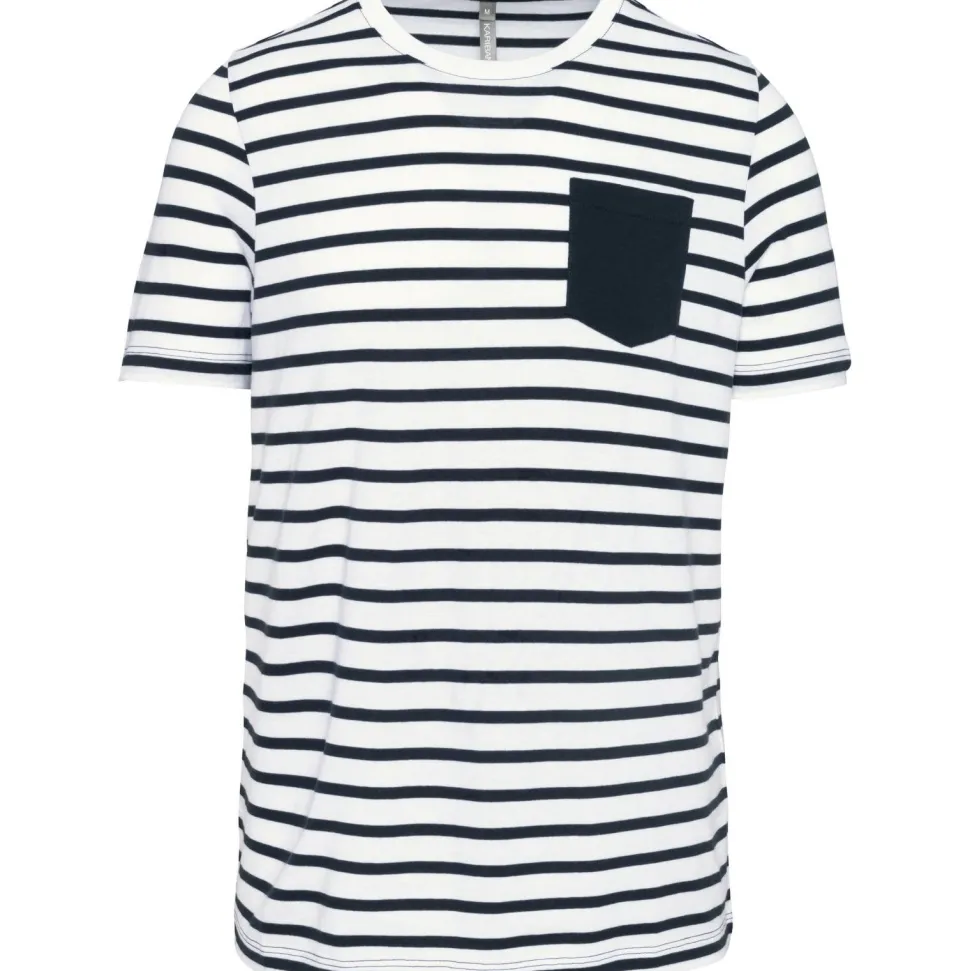 Kariban K378 - T-shirt rayé marin avec poche manches courtes