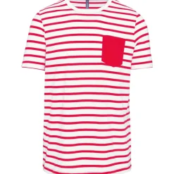 Kariban K378 - T-shirt rayé marin avec poche manches courtes