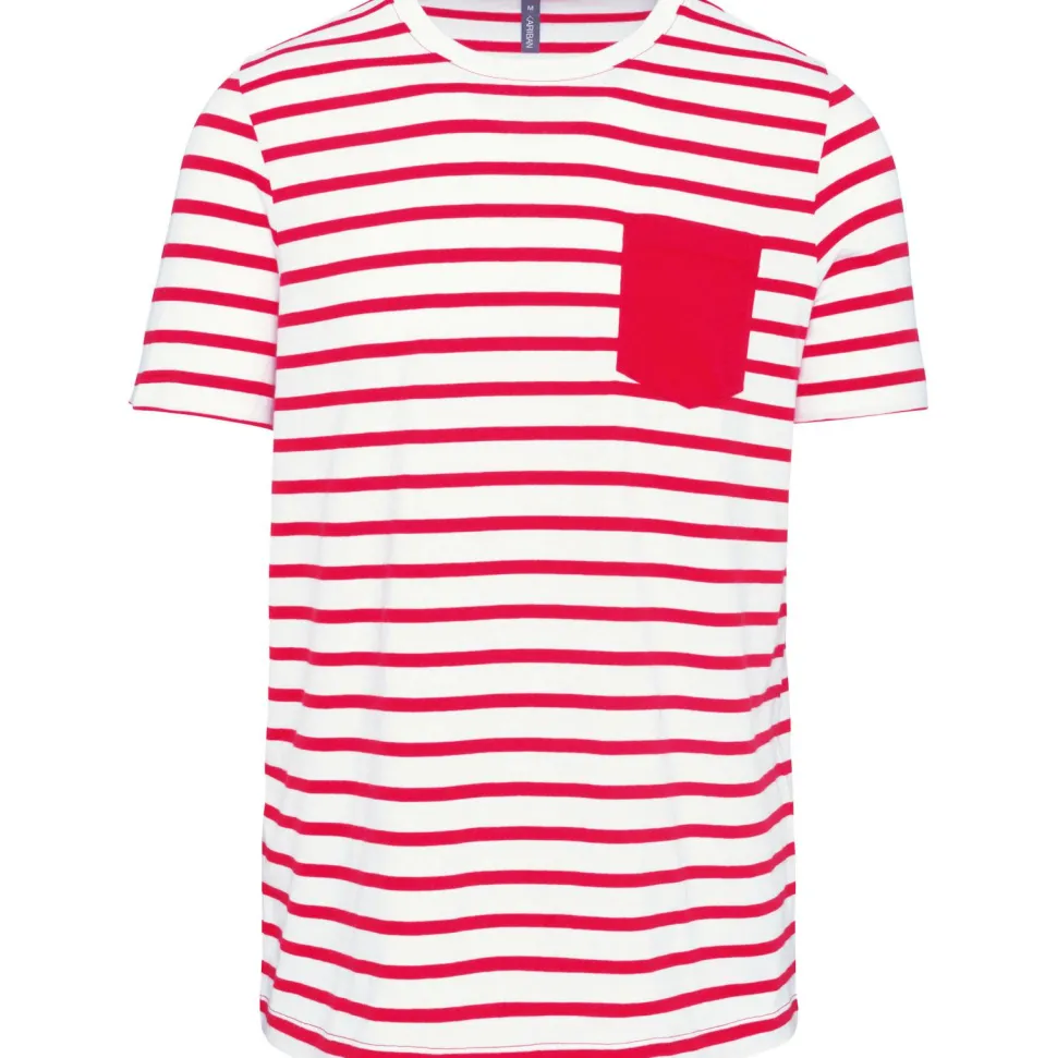 Kariban K378 - T-shirt rayé marin avec poche manches courtes