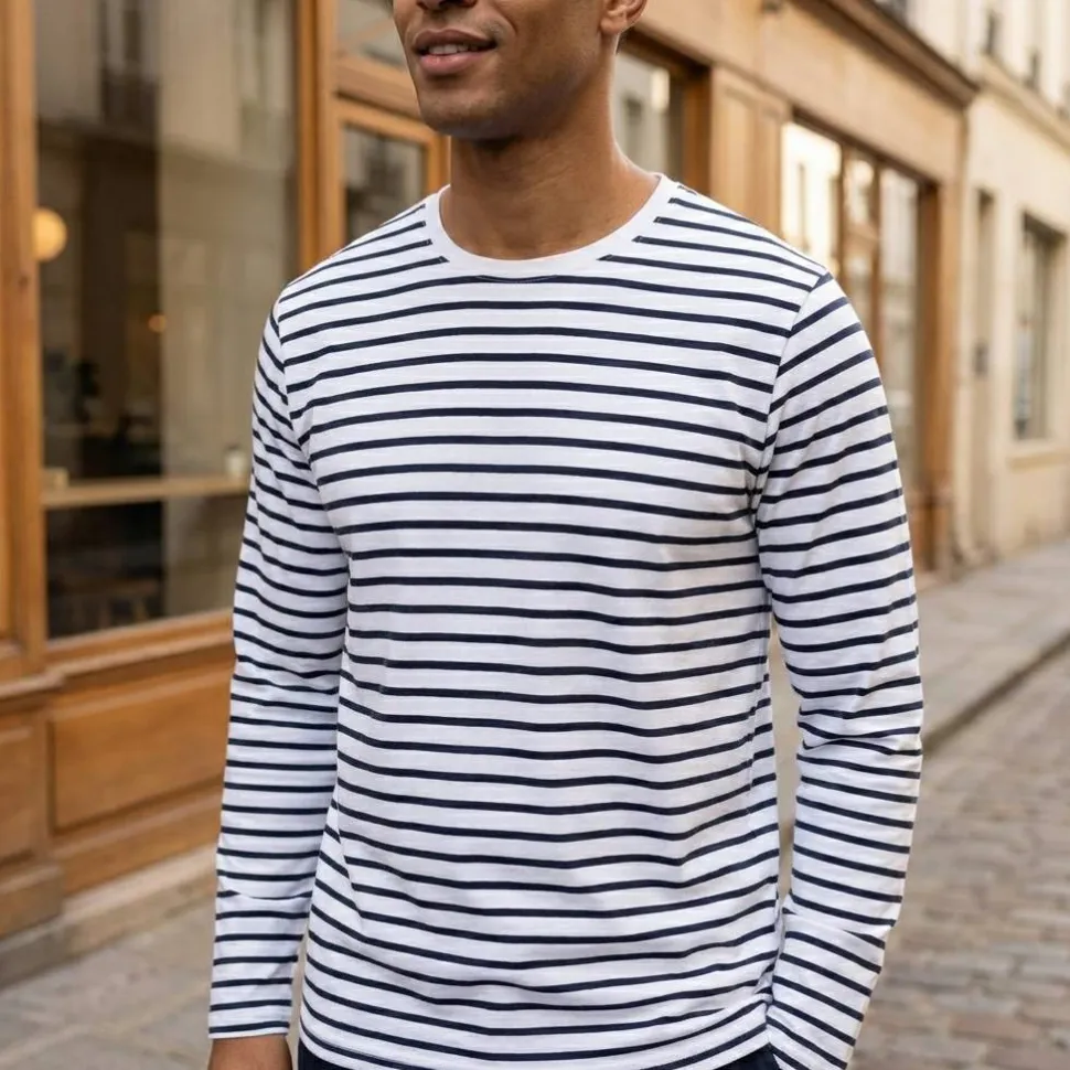 Skinnifit SFM204 - T-shirt rayé manches longues