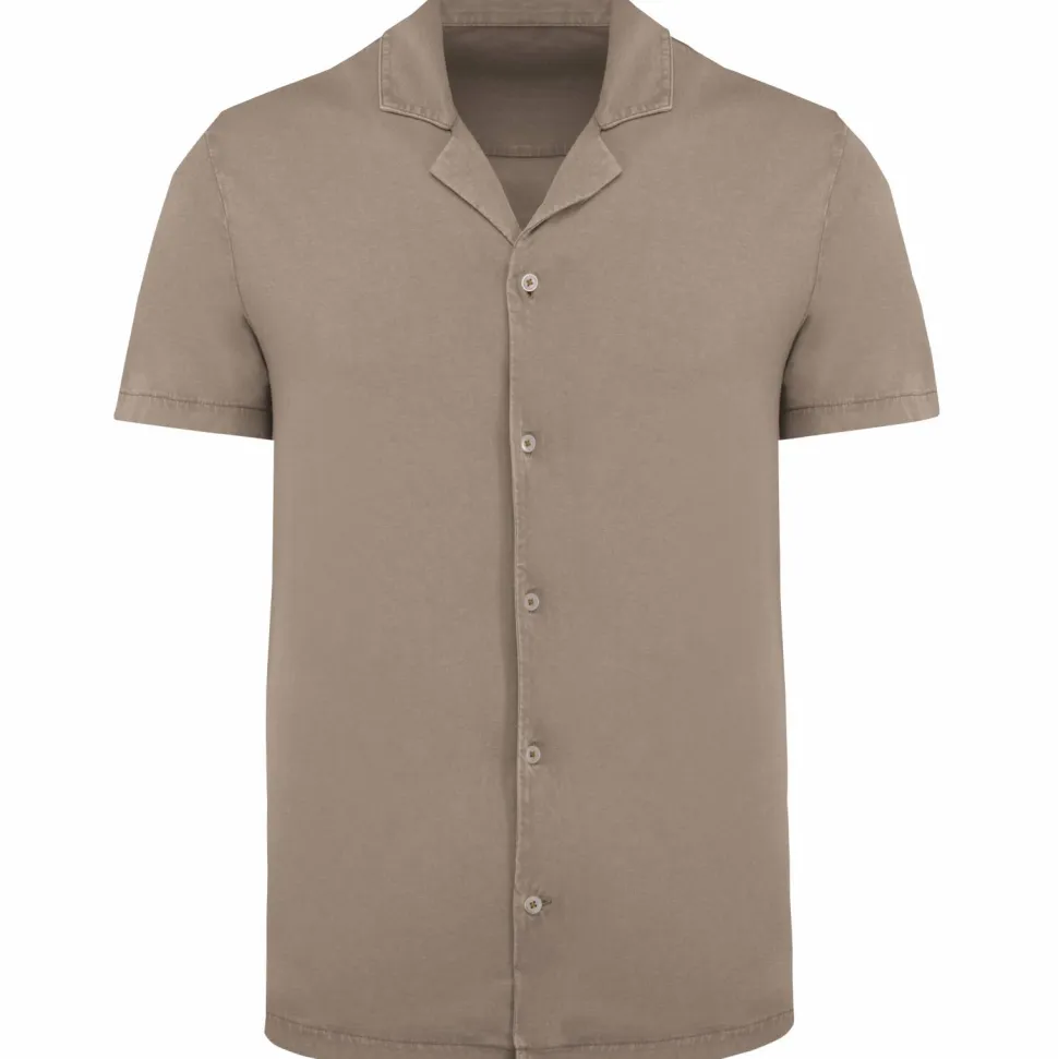 Spasso SP522 - Chemise écoresponsable à col bowling délavée en jersey manches courtes homme