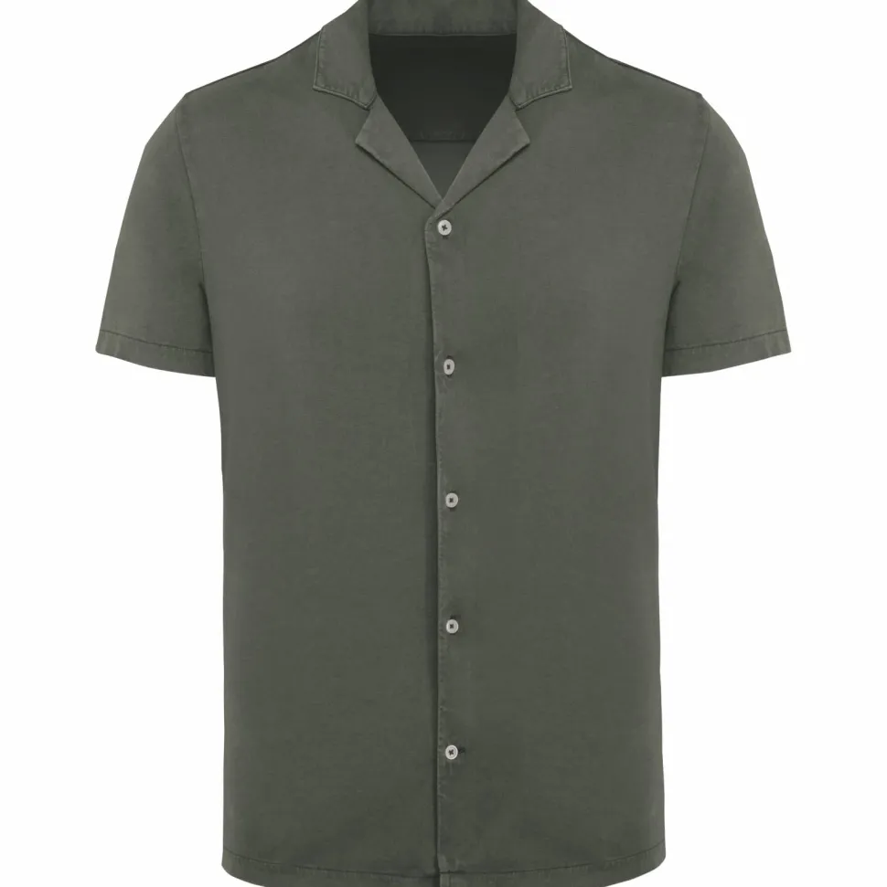 Spasso SP522 - Chemise écoresponsable à col bowling délavée en jersey manches courtes homme