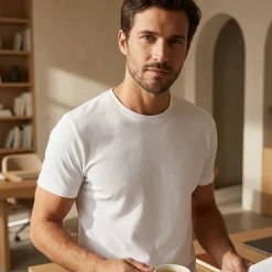 TH Clothes 30101 - T-shirt homme en coton tubulaire. Couleur blanche