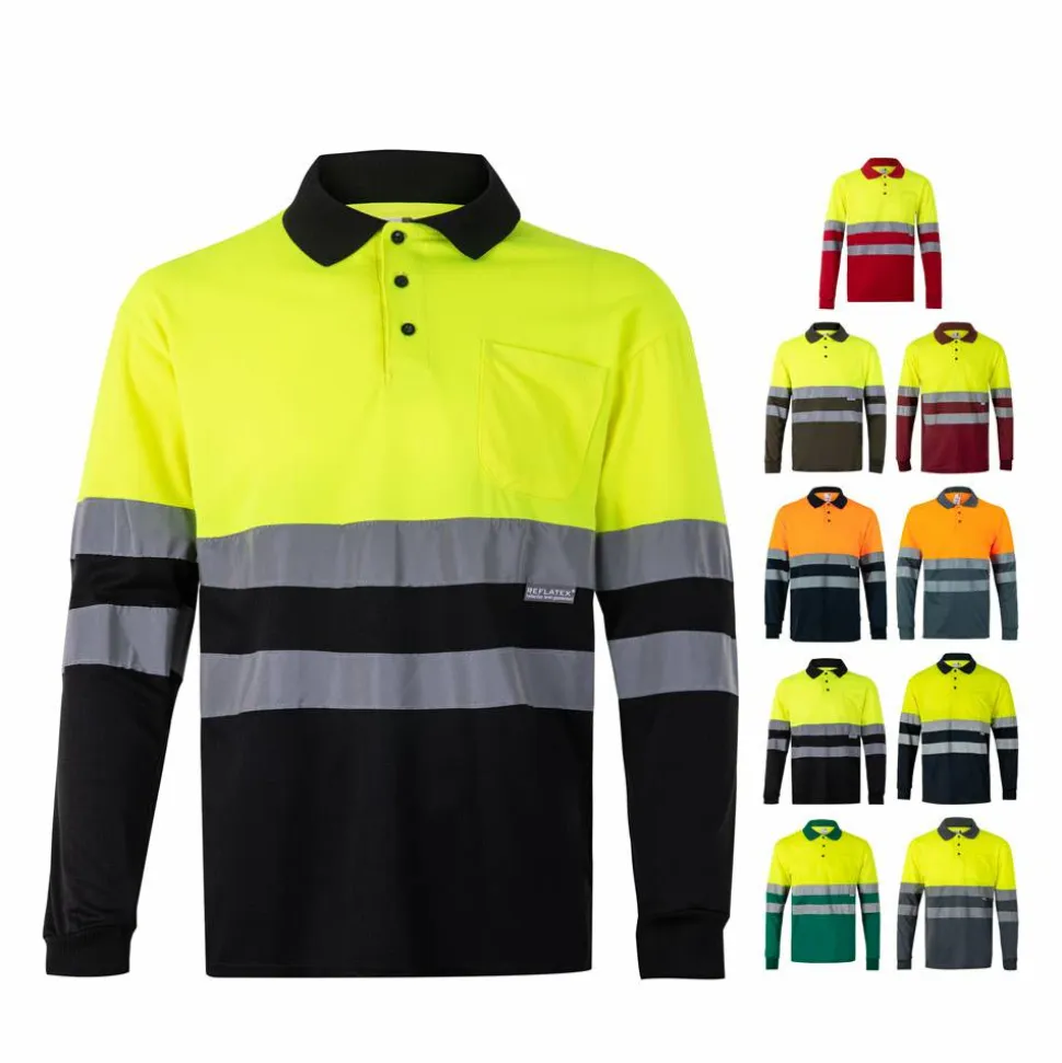 Velilla 36069 - Polo bicolore (160g/m²) à manches longues, en polyester (100%)