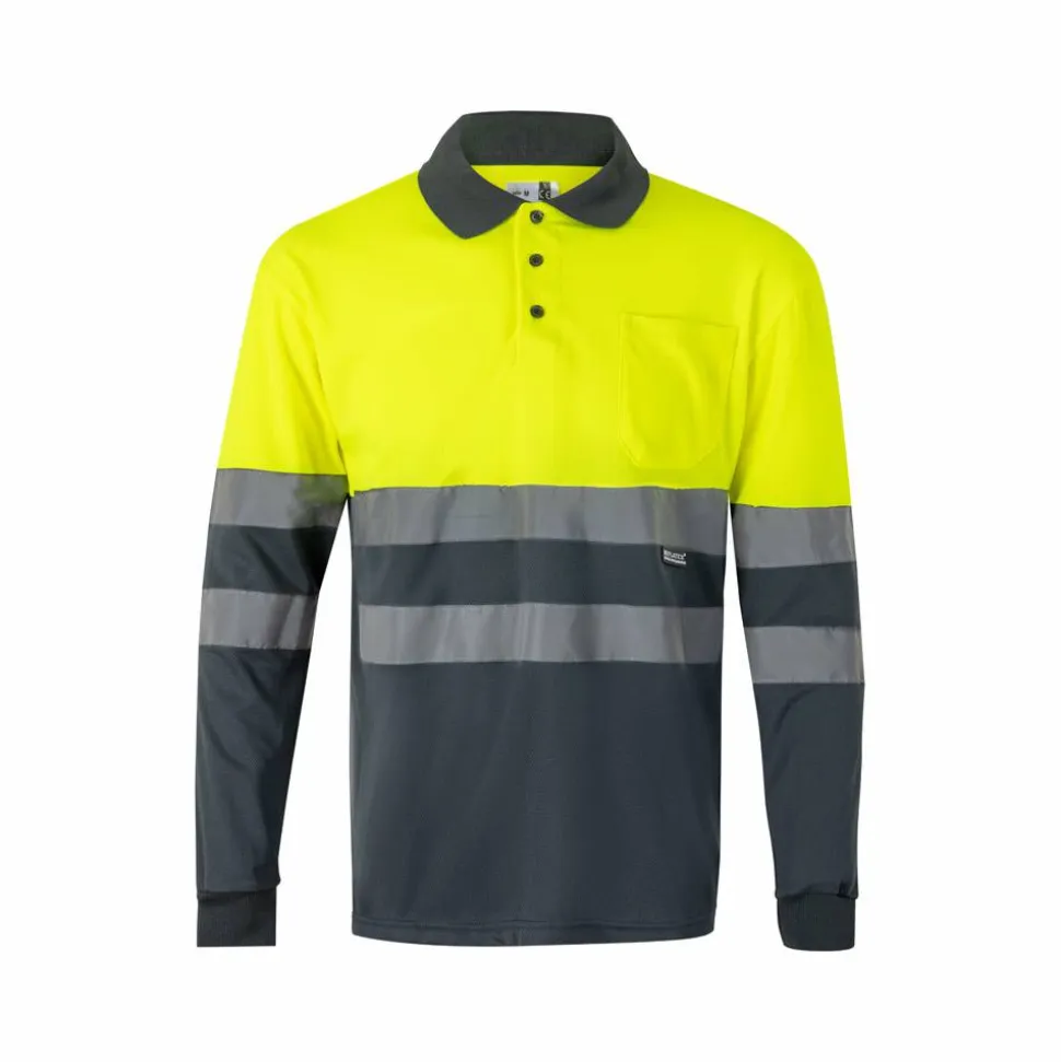 Velilla 36069 - Polo bicolore (160g/m²) à manches longues, en polyester (100%)