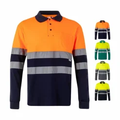 Velilla 36140 - Polo piqué bicolore (150g/m²) à manches longues, en coton (55%) et polyester (45%)